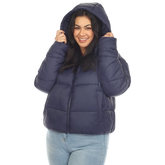 Plus Size Full Front Zip Hooded Bomber Puffer Coat - Picture 1 of 7